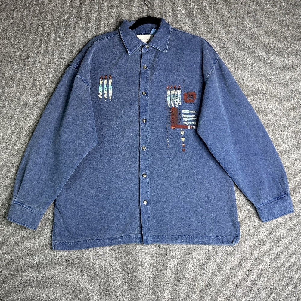 Vintage Arizona Jones Denim‎ Button Up Shirt Size S/M Oversized Art To Wear